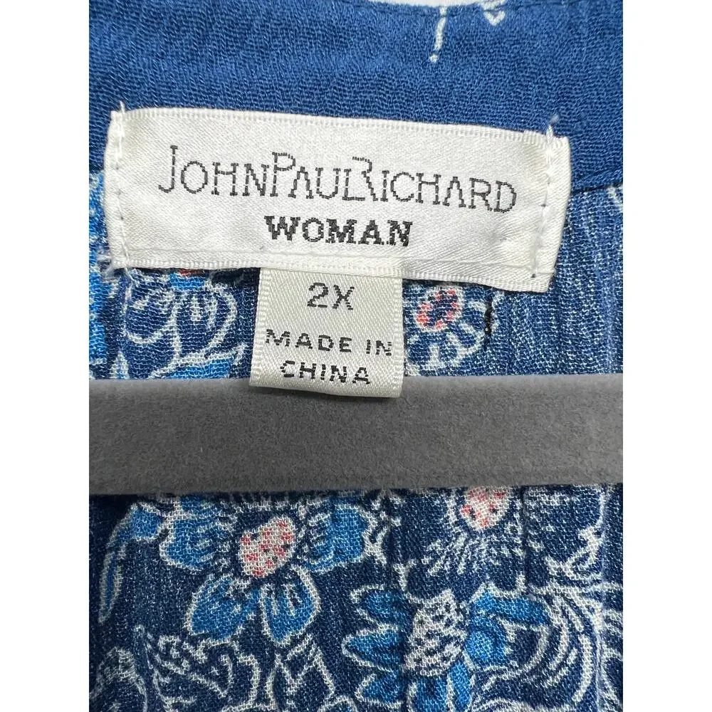 John Paul Richard Flared Sleeve Top Womens 2X Dark Floral Fairy Boho Relaxed - Picture 2 of 11